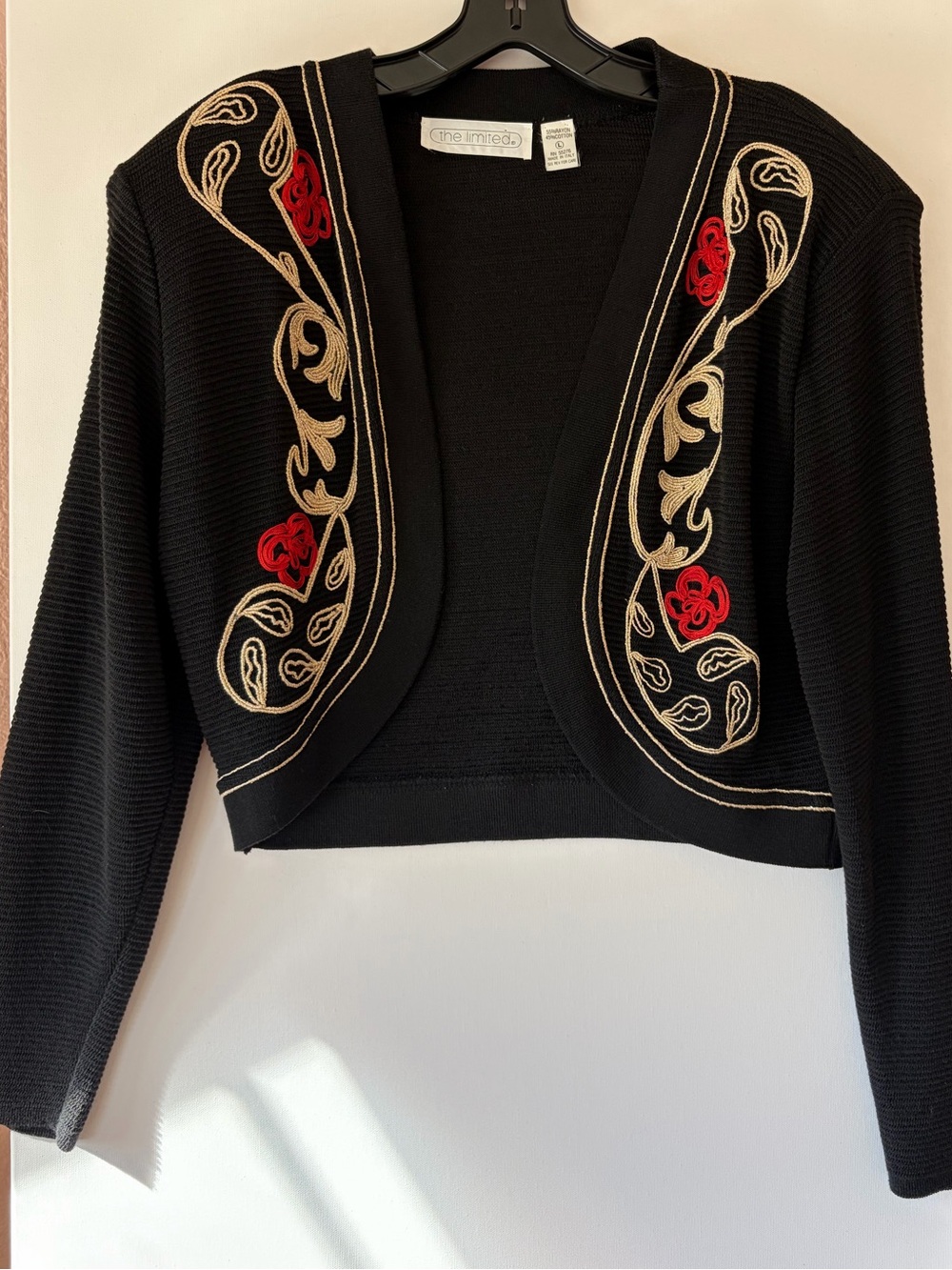 VTG 90s The Limited Made in Italy Embroidered Soutache Bolero Jacket M L